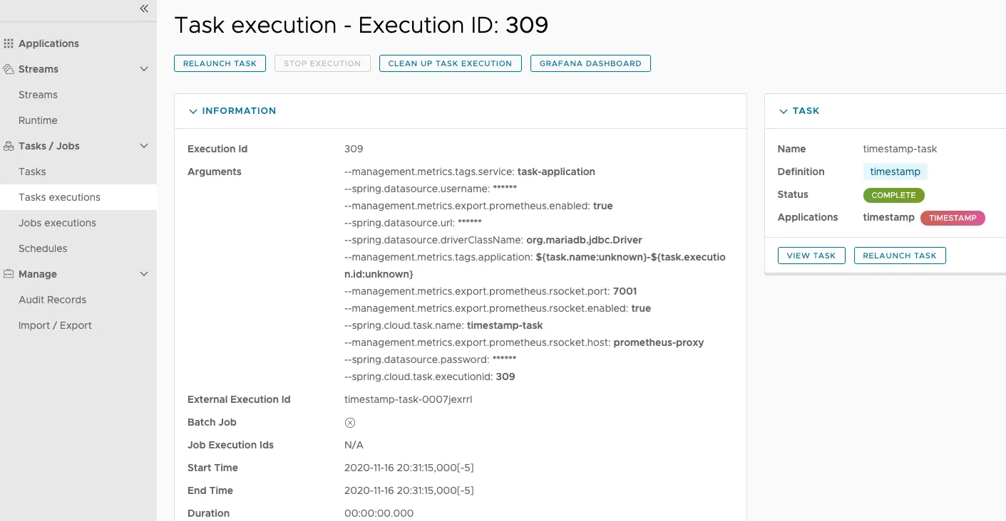 Task Execution Details with Successful Task Execution